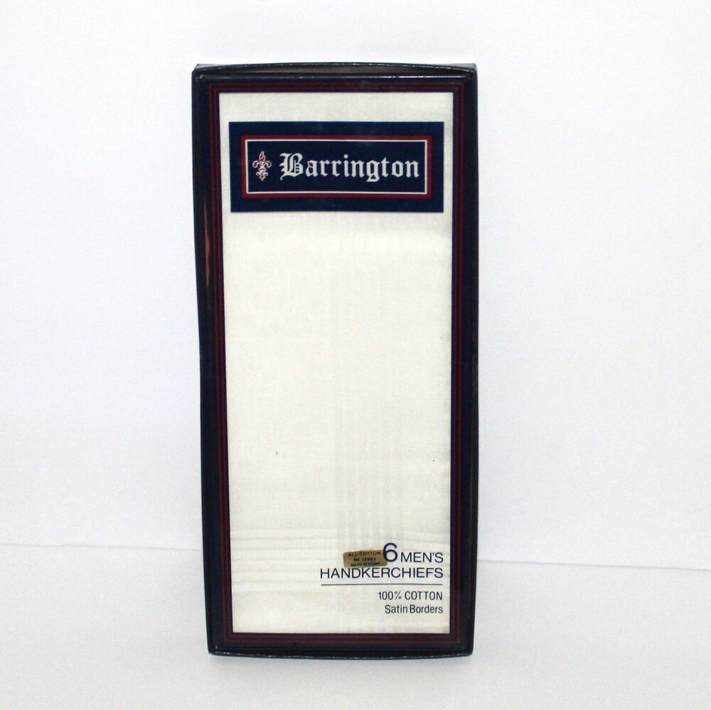 Barrington Men’s Handkerchief vintage 6 pack white cotton stain borders